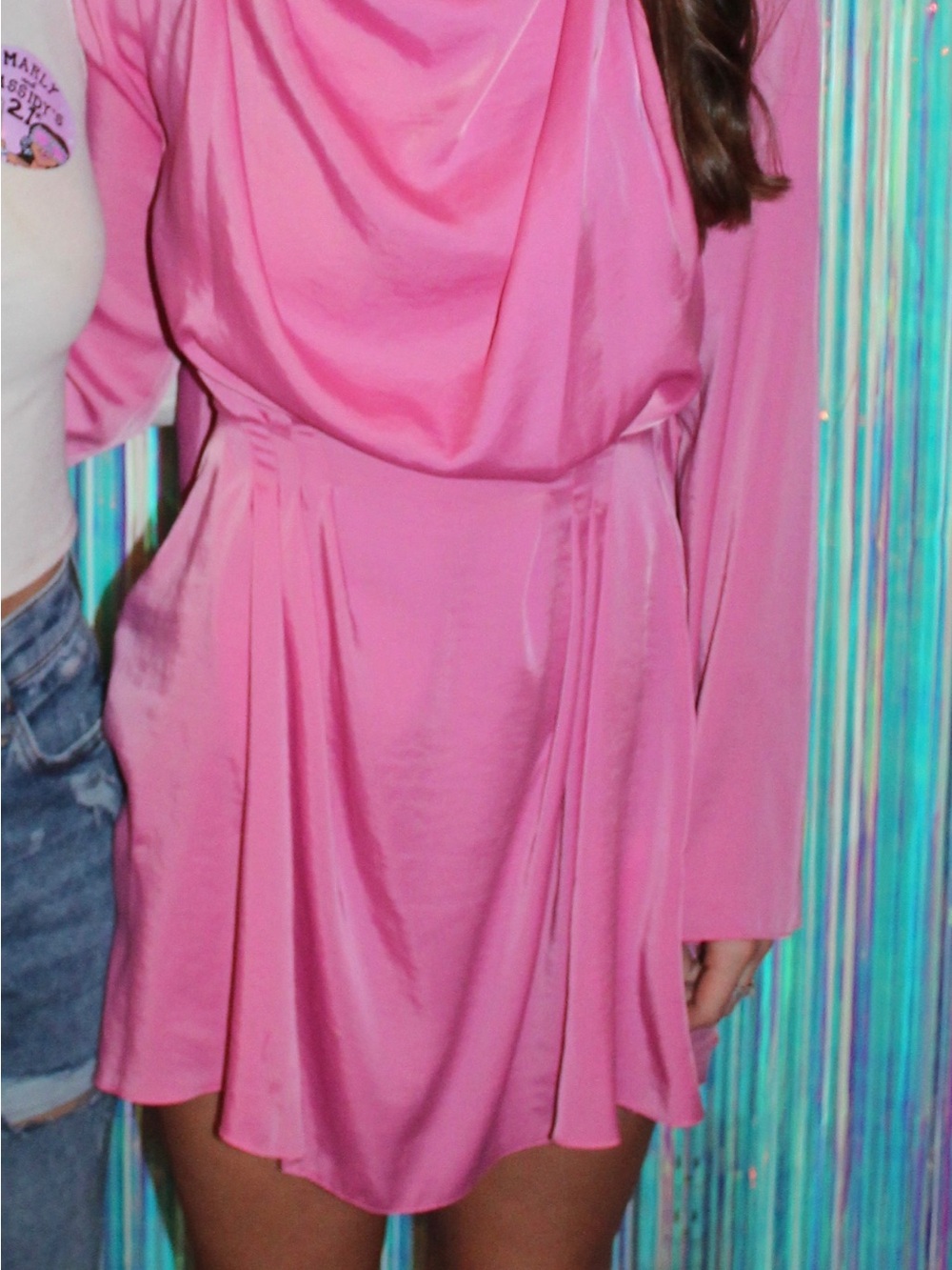 ASOS Pink Draped Long-Sleeve Mini Dress US SIZE 2